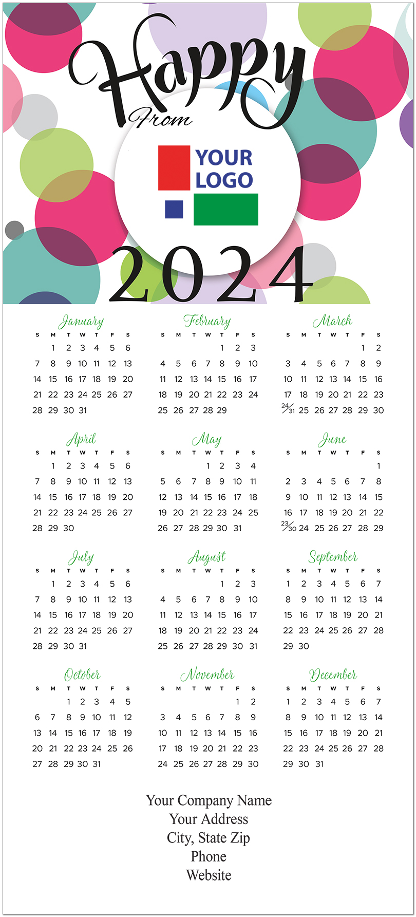 Happy 2024 Logo Calendar Card Custom Calendars Posty Cards